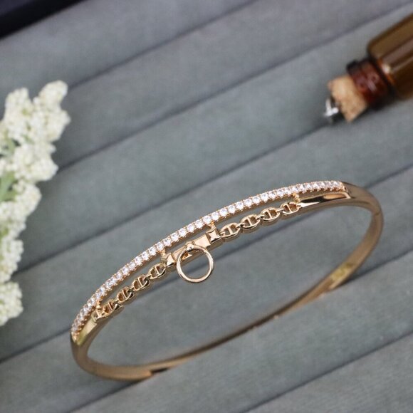 Rose Gold Chain Link Bangle with Dangling Ring, XPBL0576 - Picture 1 of 11